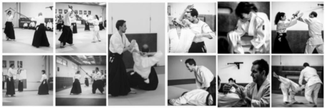 Montage de photos montrant des cours d'aikido au dojo d'arcueil